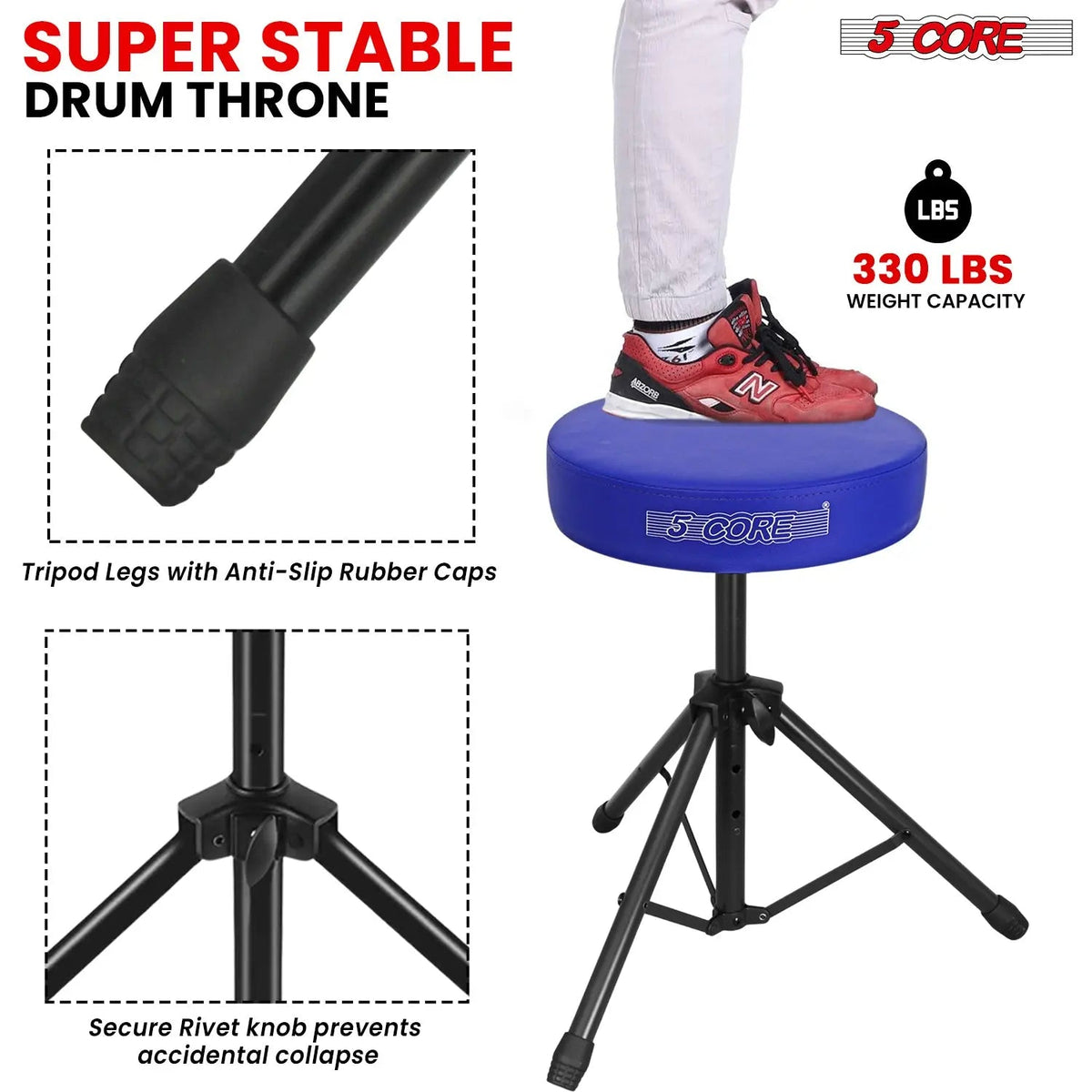 5 Core Drum Throne 3" Padded Seat Adjustable Drumming Chair for Practice and Performance - HONORABLE VETERANS SOLUTIONS