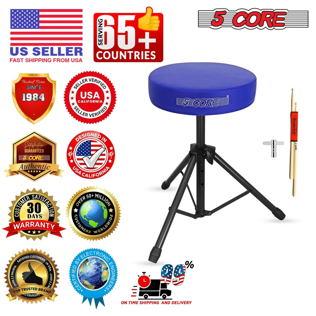 5 Core Drum Throne 3" Padded Seat Adjustable Drumming Chair for Practice and Performance - HONORABLE VETERANS SOLUTIONS