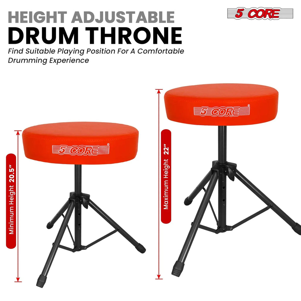 5 Core Drum Throne 3" Padded Seat Adjustable Drumming Chair for Practice and Performance - HONORABLE VETERANS SOLUTIONS