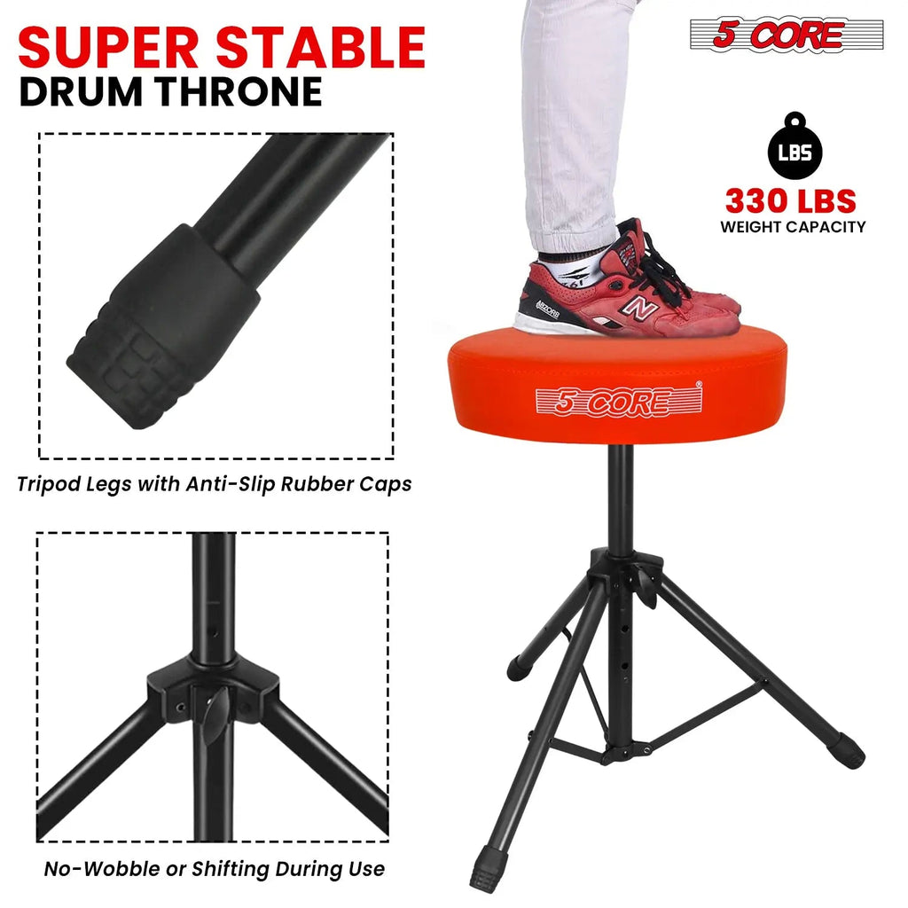 5 Core Drum Throne 3" Padded Seat Adjustable Drumming Chair for Practice and Performance - HONORABLE VETERANS SOLUTIONS