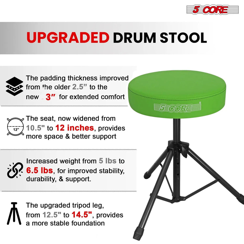 5 Core Drum Throne 3" Padded Seat Adjustable Drumming Chair for Practice and Performance - HONORABLE VETERANS SOLUTIONS
