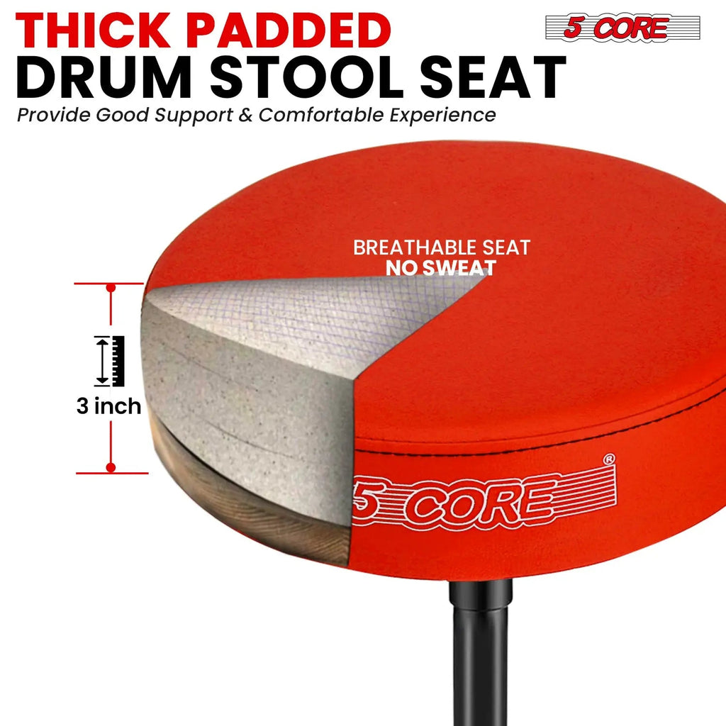5 Core Drum Throne 3" Padded Seat Adjustable Drumming Chair for Practice and Performance - HONORABLE VETERANS SOLUTIONS
