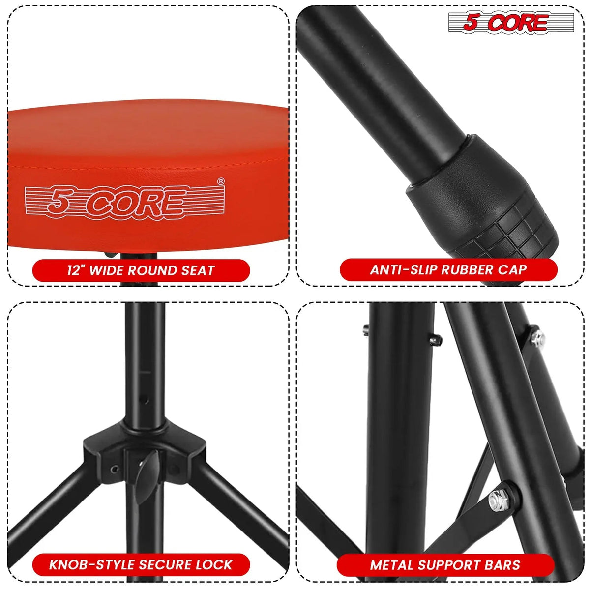 5 Core Drum Throne 3" Padded Seat Adjustable Drumming Chair for Practice and Performance - HONORABLE VETERANS SOLUTIONS