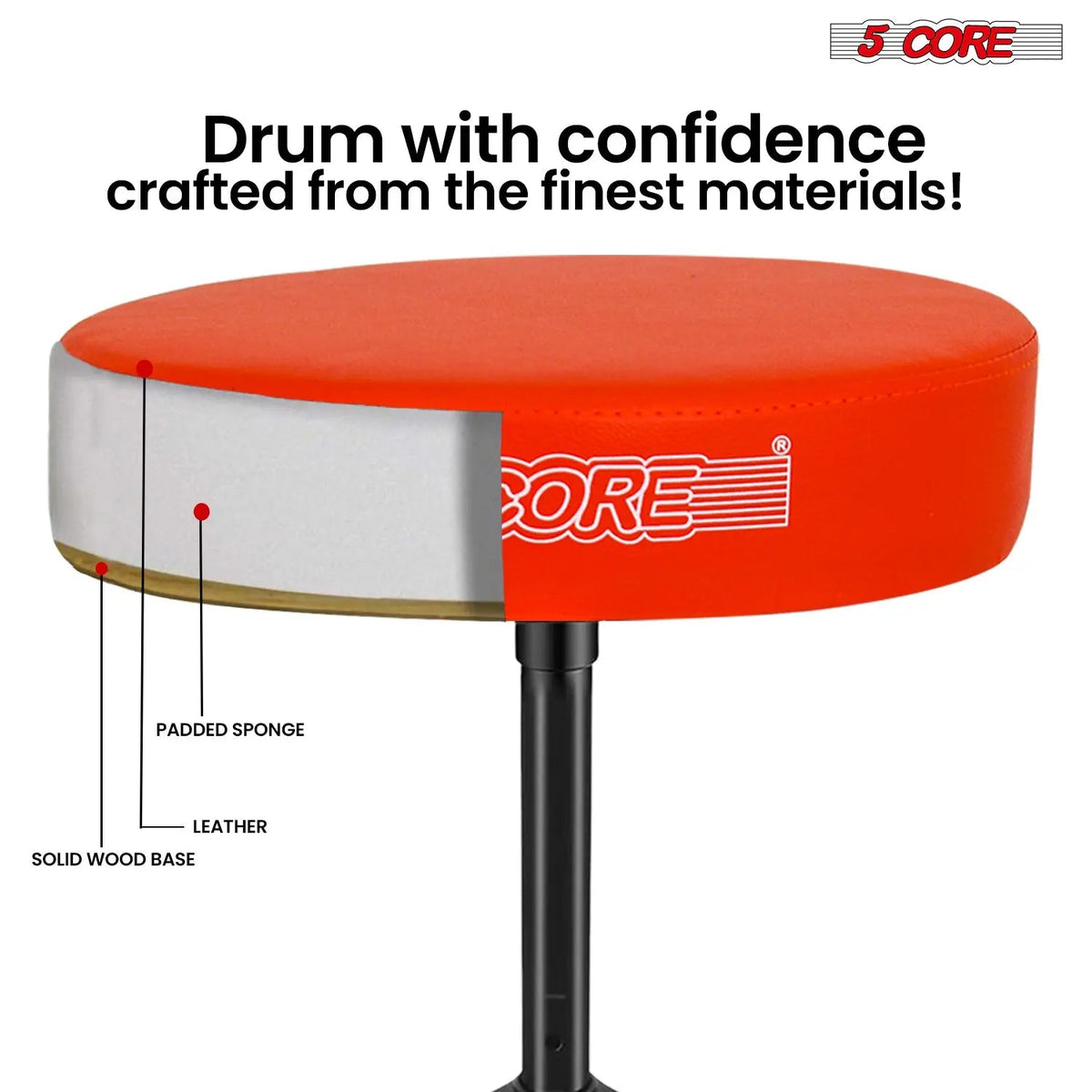 5 Core Drum Throne 3" Padded Seat Adjustable Drumming Chair for Practice and Performance - HONORABLE VETERANS SOLUTIONS
