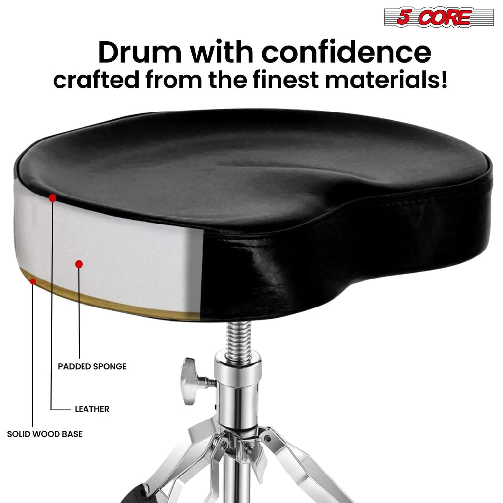5 Core Drum Throne 4" Padded Saddle Seat Heavy Duty Adjustable Drumming Chair - HONORABLE VETERANS SOLUTIONS