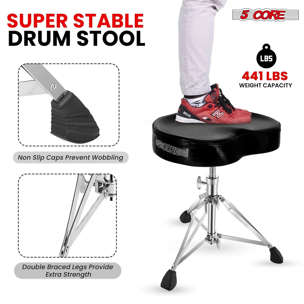5 Core Drum Throne 4" Padded Saddle Seat Heavy Duty Adjustable Drumming Chair - HONORABLE VETERANS SOLUTIONS