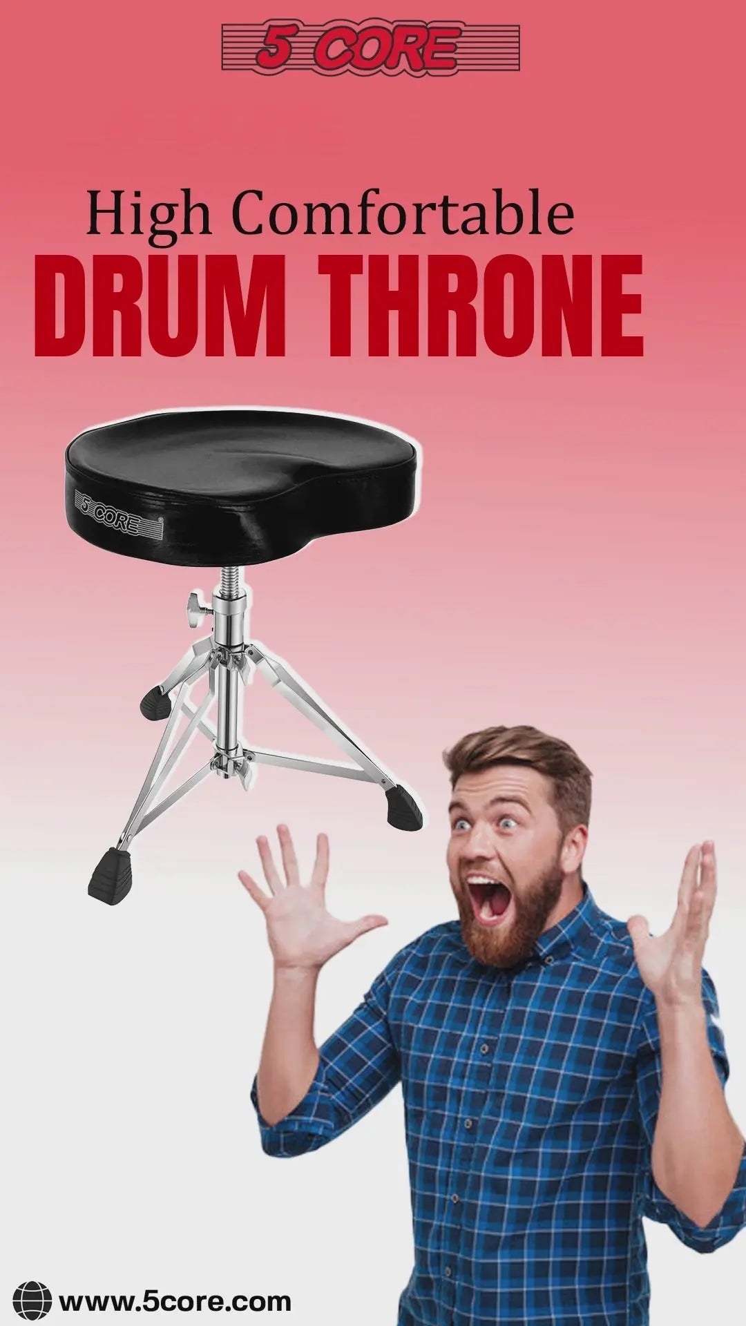 5 Core Drum Throne 4" Padded Saddle Seat Heavy Duty Adjustable Drumming Chair - HONORABLE VETERANS SOLUTIONS