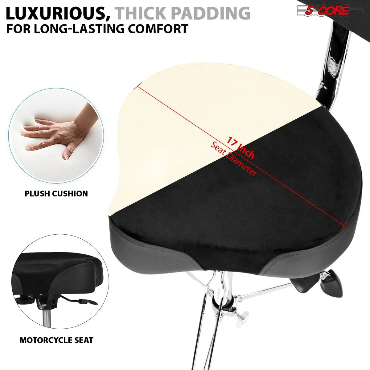 5 Core Drum Throne 4" Padded Seat w Backrest Airlift Adjustable Chair Ergonomic Drummer Stool - HONORABLE VETERANS SOLUTIONS