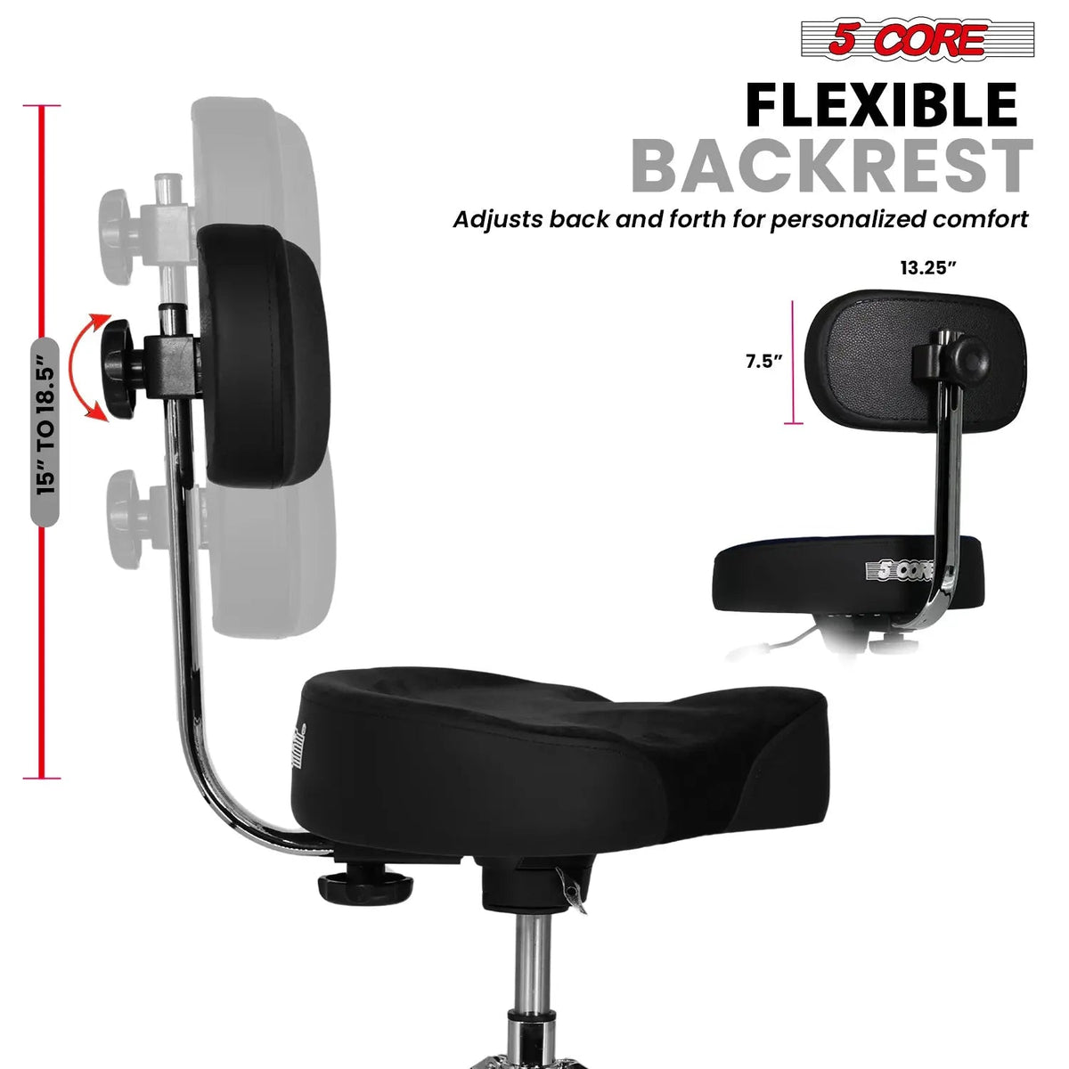 5 Core Drum Throne 4" Padded Seat w Backrest Airlift Adjustable Chair Ergonomic Drummer Stool - HONORABLE VETERANS SOLUTIONS