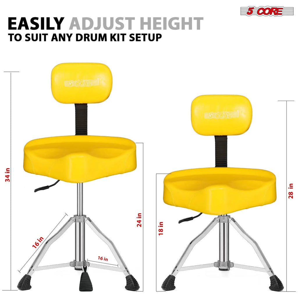 5 Core Drum Throne 4" Padded Seat w Backrest Airlift Adjustable Chair Ergonomic Drummer Stool - HONORABLE VETERANS SOLUTIONS