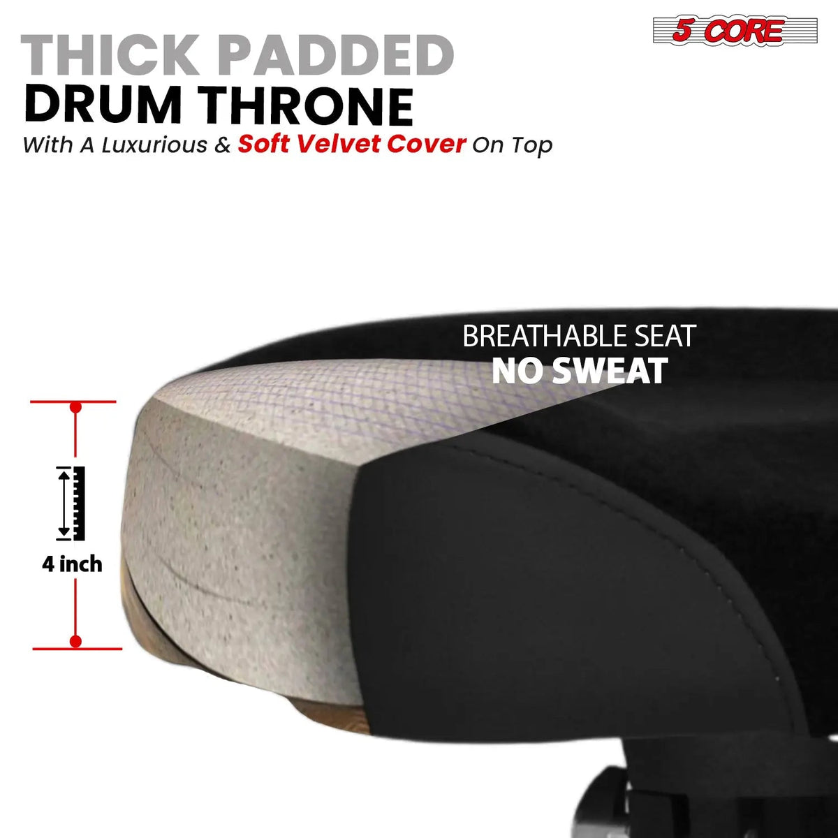 5 Core Drum Throne 4" Padded Seat w Backrest Airlift Adjustable Chair Ergonomic Drummer Stool - HONORABLE VETERANS SOLUTIONS