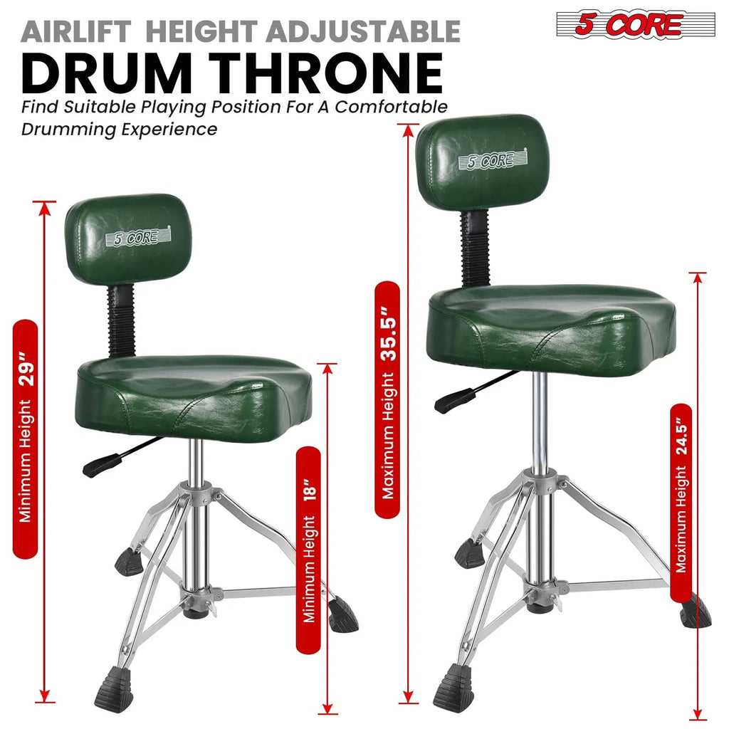 5 Core Drum Throne 4" Padded Seat w Backrest Airlift Adjustable Chair Ergonomic Drummer Stool - HONORABLE VETERANS SOLUTIONS
