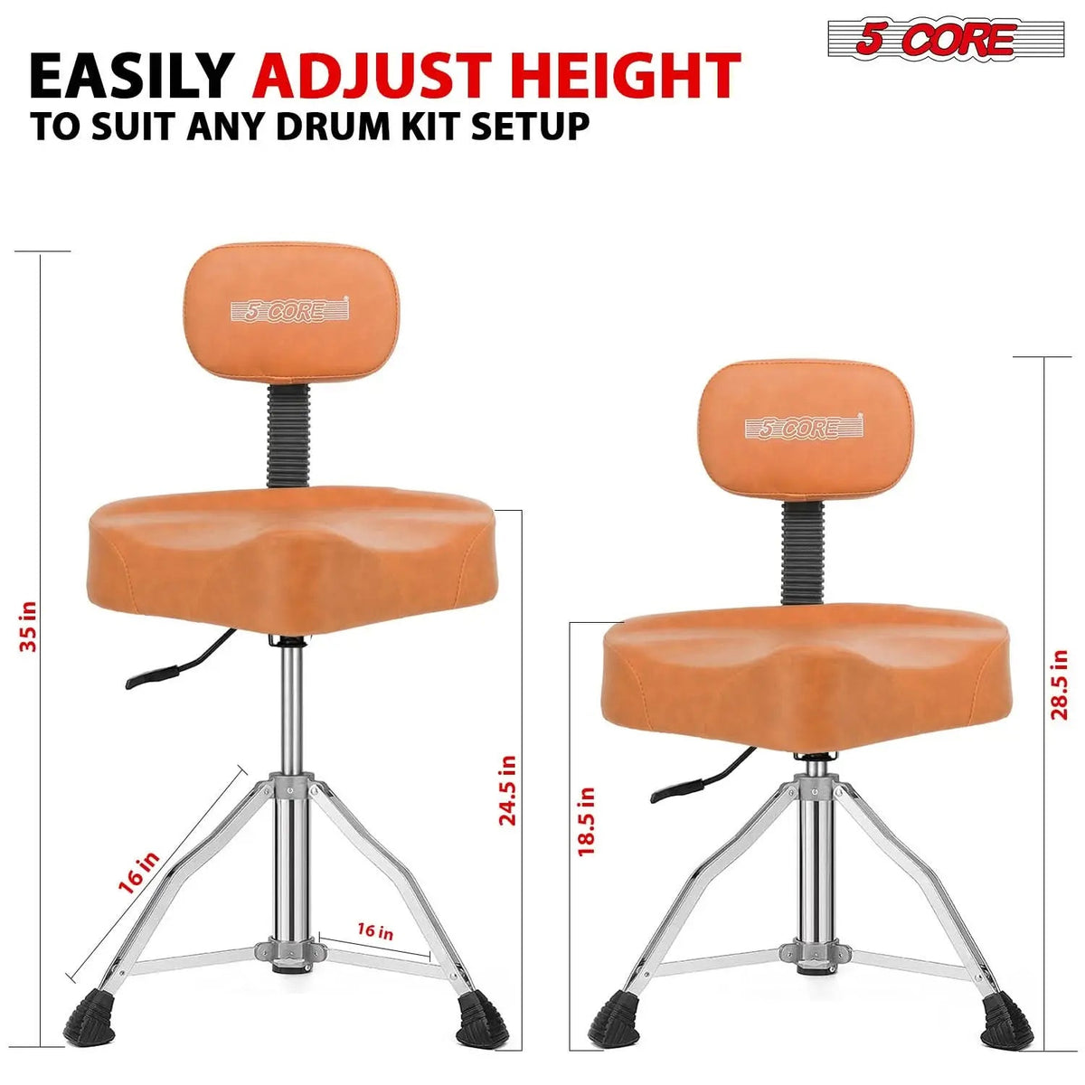 5 Core Drum Throne 4" Padded Seat w Backrest Airlift Adjustable Chair Ergonomic Drummer Stool - HONORABLE VETERANS SOLUTIONS