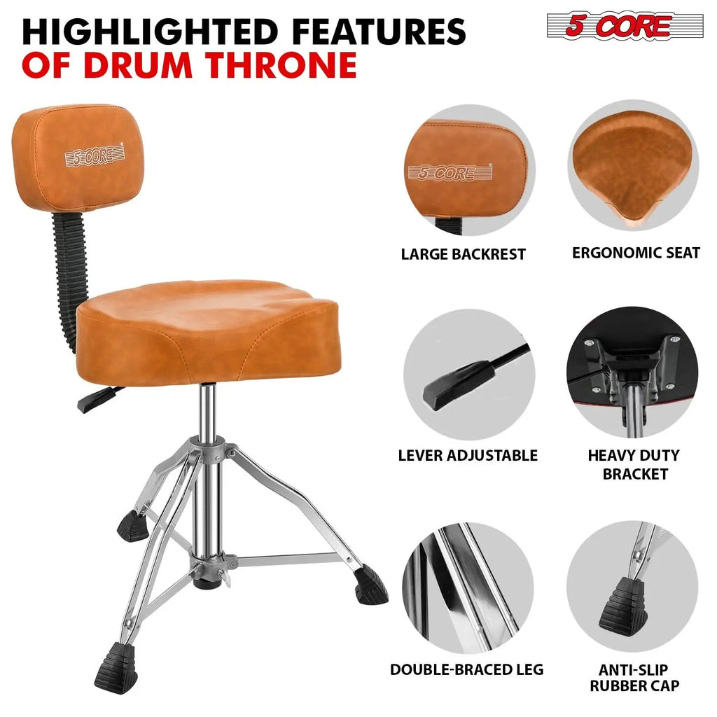 5 Core Drum Throne 4" Padded Seat w Backrest Airlift Adjustable Chair Ergonomic Drummer Stool - HONORABLE VETERANS SOLUTIONS