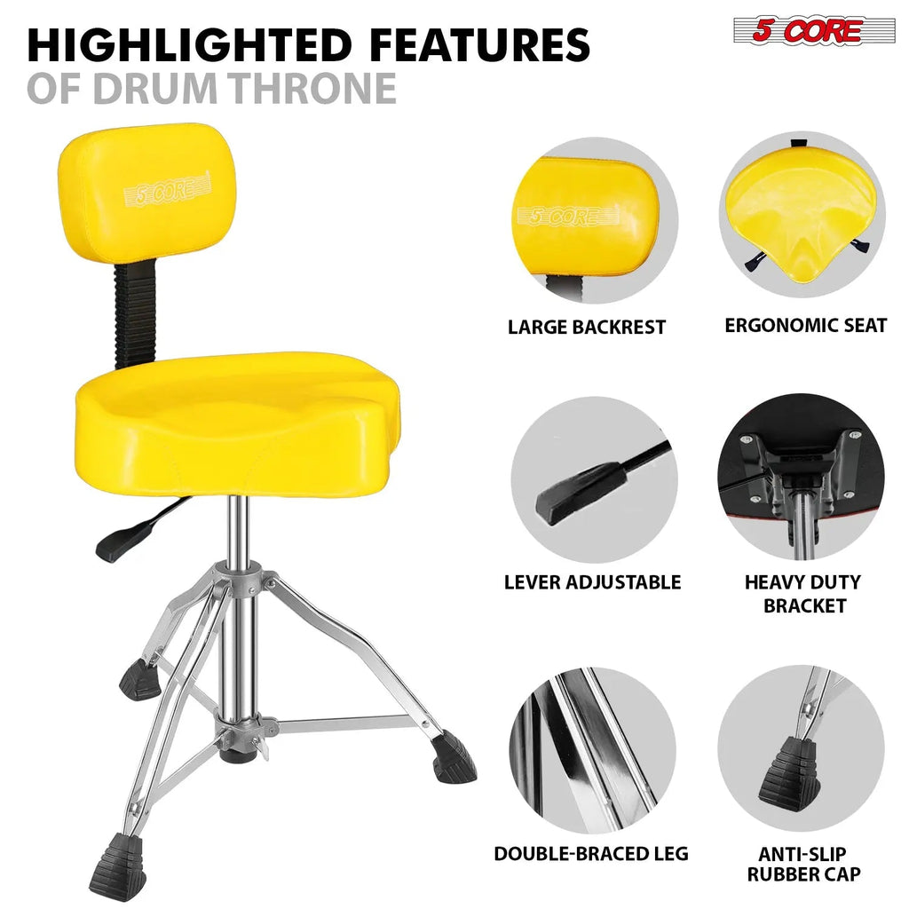 5 Core Drum Throne 4" Padded Seat w Backrest Airlift Adjustable Chair Ergonomic Drummer Stool - HONORABLE VETERANS SOLUTIONS