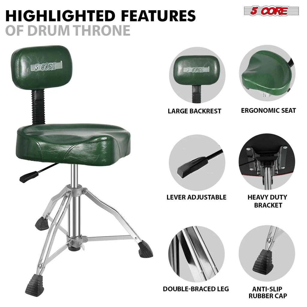 5 Core Drum Throne 4" Padded Seat w Backrest Airlift Adjustable Chair Ergonomic Drummer Stool - HONORABLE VETERANS SOLUTIONS