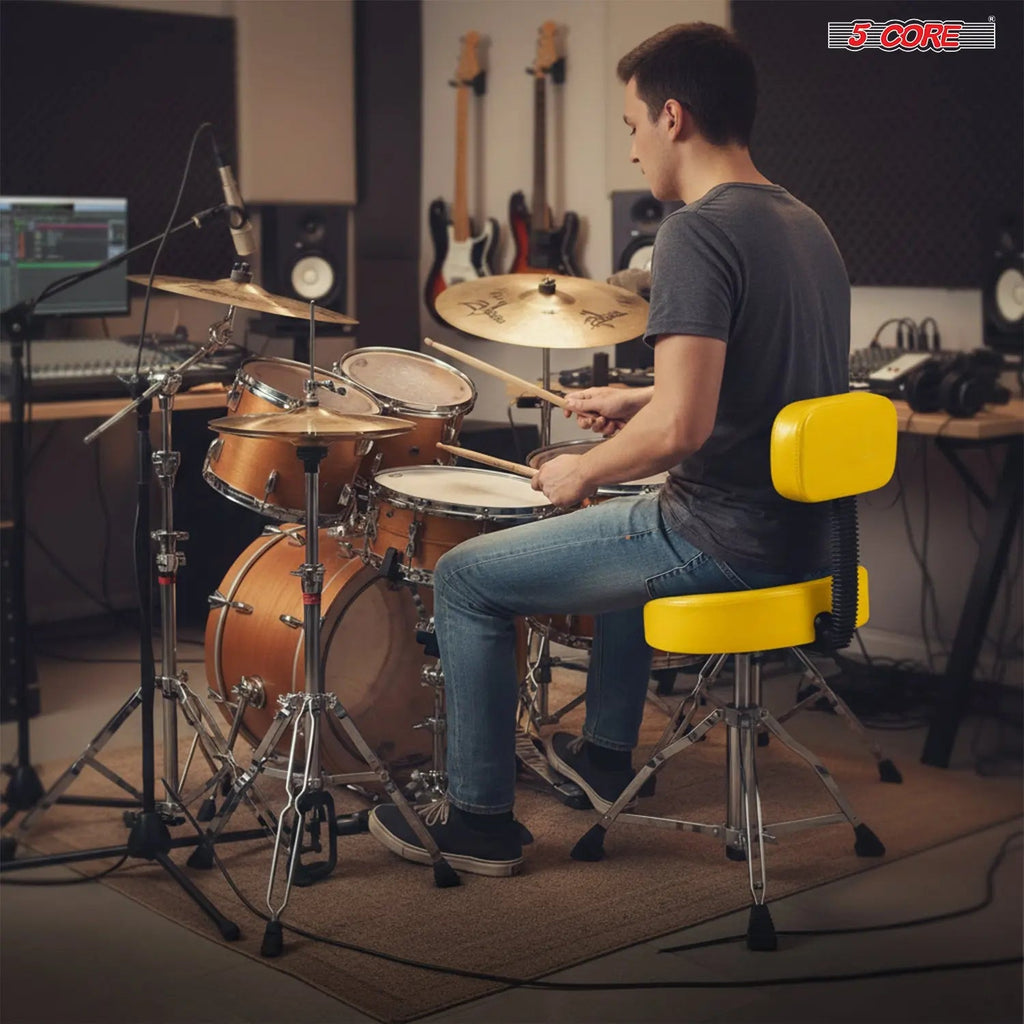 5 Core Drum Throne 4" Padded Seat w Backrest Airlift Adjustable Chair Ergonomic Drummer Stool - HONORABLE VETERANS SOLUTIONS