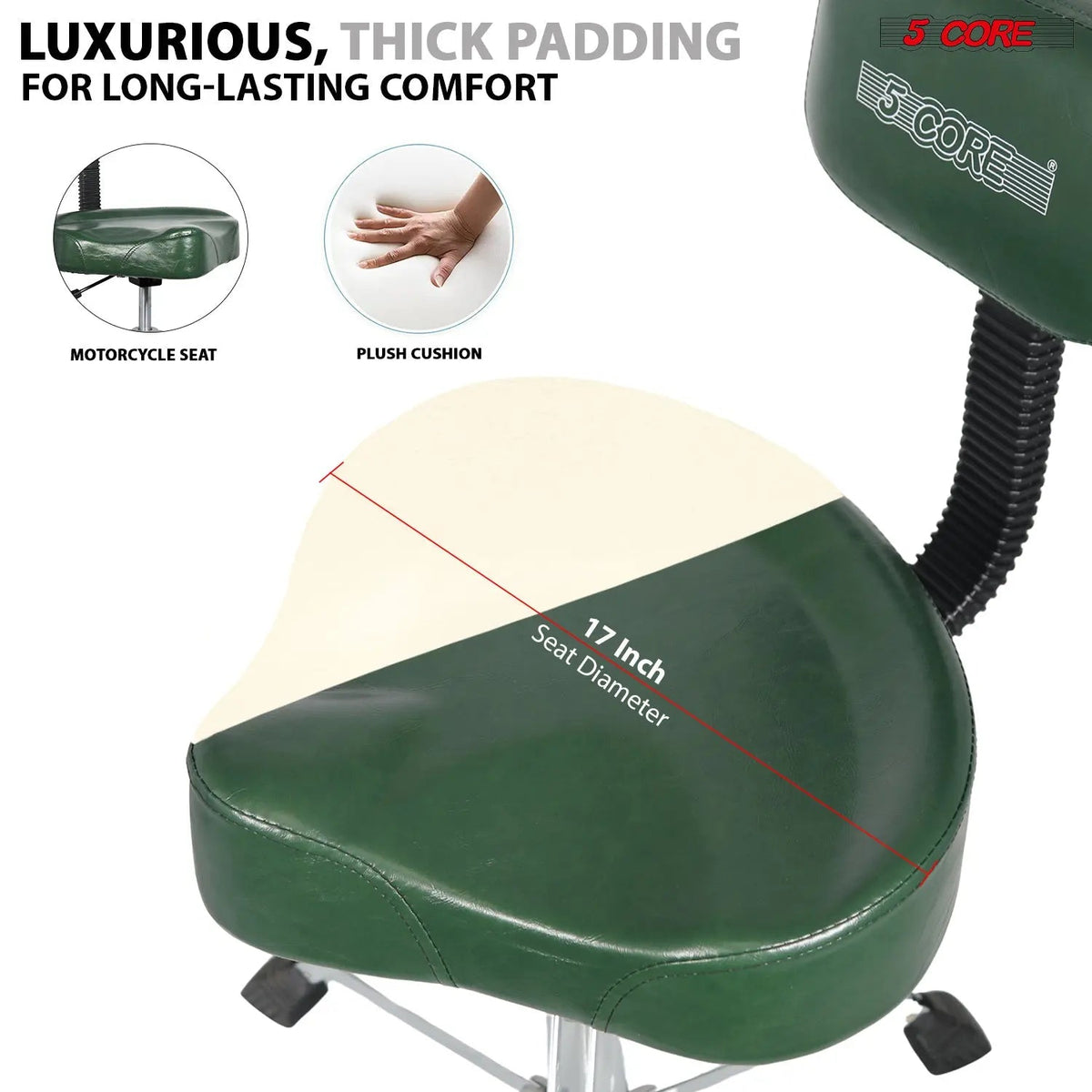 5 Core Drum Throne 4" Padded Seat w Backrest Airlift Adjustable Chair Ergonomic Drummer Stool - HONORABLE VETERANS SOLUTIONS