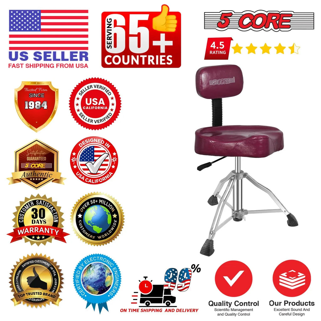 5 Core Drum Throne 4" Padded Seat w Backrest Airlift Adjustable Chair Ergonomic Drummer Stool - HONORABLE VETERANS SOLUTIONS