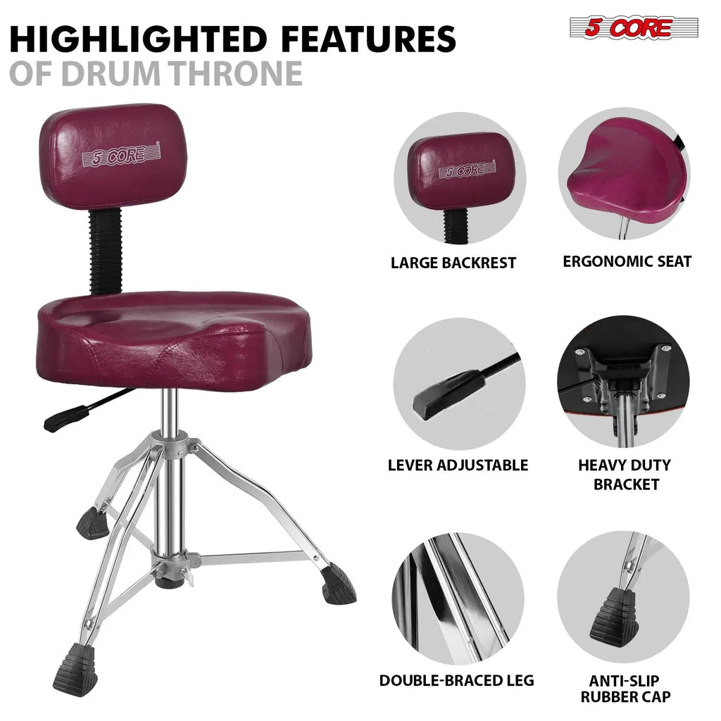 5 Core Drum Throne 4" Padded Seat w Backrest Airlift Adjustable Chair Ergonomic Drummer Stool - HONORABLE VETERANS SOLUTIONS