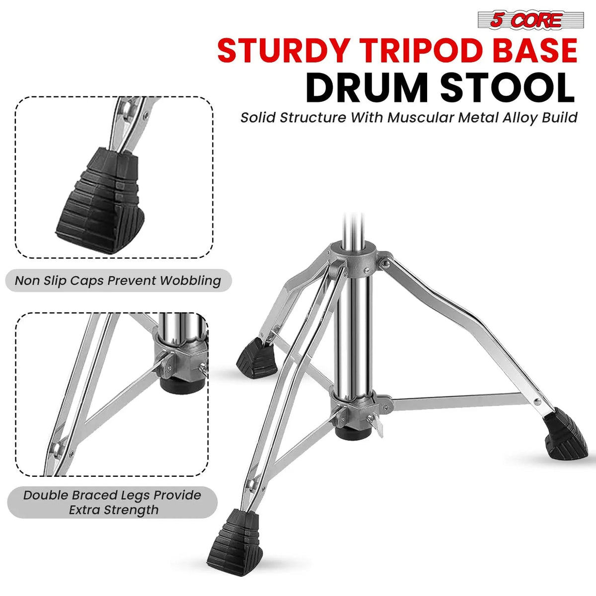 5 Core Drum Throne 4" Padded Seat w Backrest Airlift Adjustable Chair Ergonomic Drummer Stool - HONORABLE VETERANS SOLUTIONS