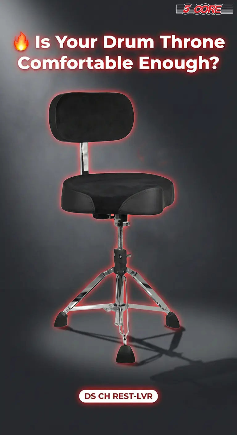 5 Core Drum Throne 4" Padded Seat w Backrest Airlift Adjustable Chair Ergonomic Drummer Stool - HONORABLE VETERANS SOLUTIONS