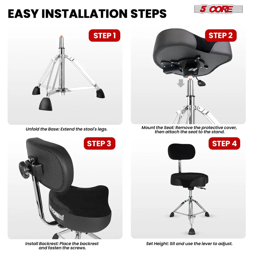 5 Core Drum Throne 4" Padded Seat w Backrest Airlift Adjustable Chair Ergonomic Drummer Stool - HONORABLE VETERANS SOLUTIONS
