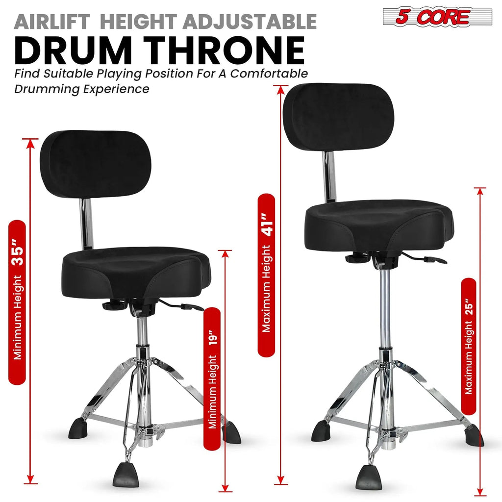 5 Core Drum Throne 4" Padded Seat w Backrest Airlift Adjustable Chair Ergonomic Drummer Stool - HONORABLE VETERANS SOLUTIONS