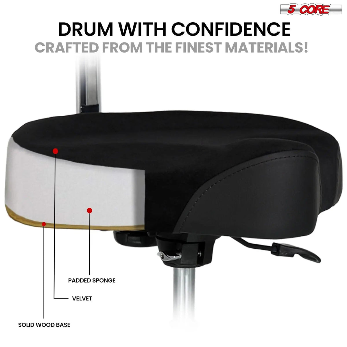 5 Core Drum Throne 4" Padded Seat w Backrest Airlift Adjustable Chair Ergonomic Drummer Stool - HONORABLE VETERANS SOLUTIONS