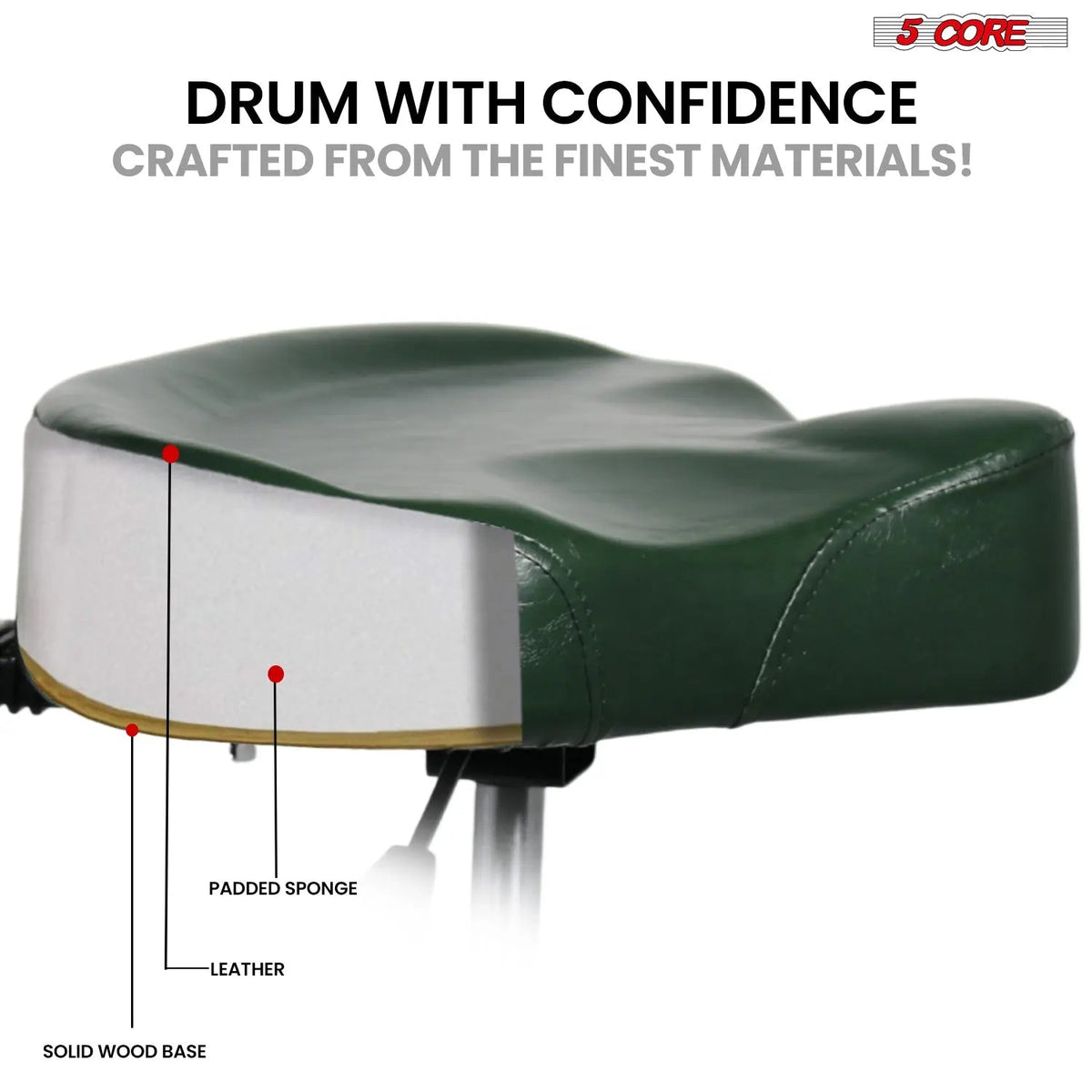5 Core Drum Throne 4" Padded Seat w Backrest Airlift Adjustable Chair Ergonomic Drummer Stool - HONORABLE VETERANS SOLUTIONS