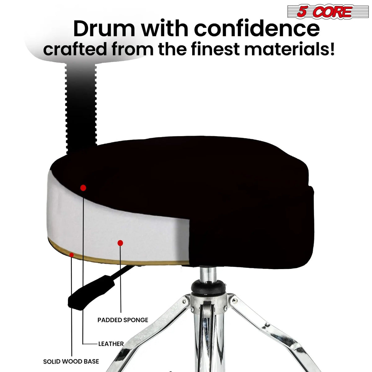 5 Core Drum Throne 4" Padded Seat w Backrest Airlift Adjustable Chair Ergonomic Drummer Stool - HONORABLE VETERANS SOLUTIONS