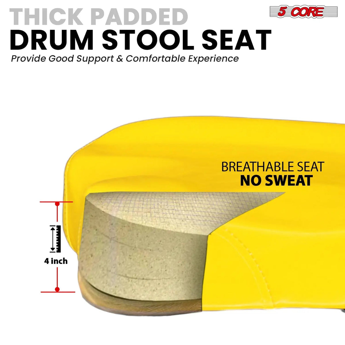5 Core Drum Throne 4" Padded Seat w Backrest Airlift Adjustable Chair Ergonomic Drummer Stool - HONORABLE VETERANS SOLUTIONS