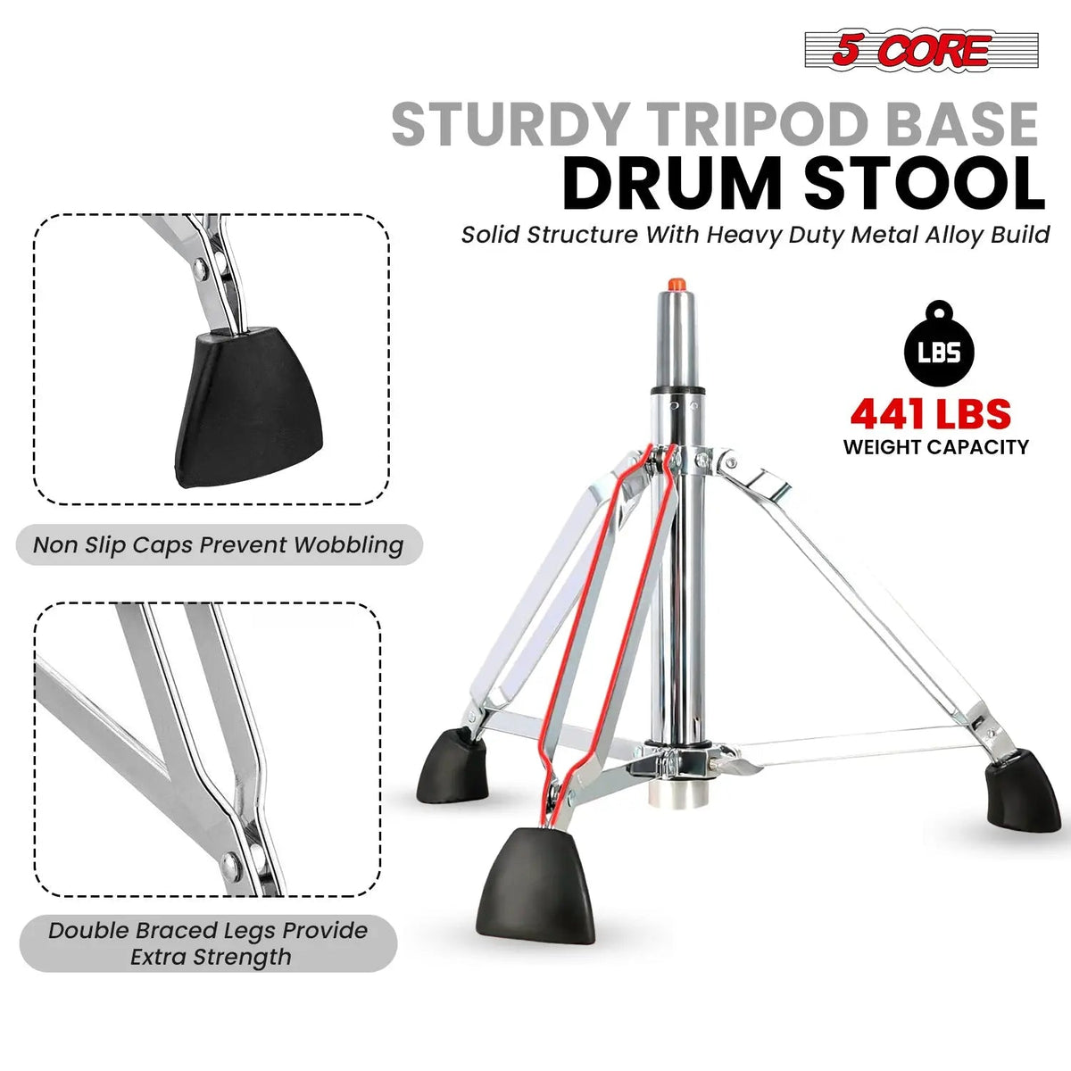 5 Core Drum Throne 4" Padded Seat w Backrest Airlift Adjustable Chair Ergonomic Drummer Stool - HONORABLE VETERANS SOLUTIONS