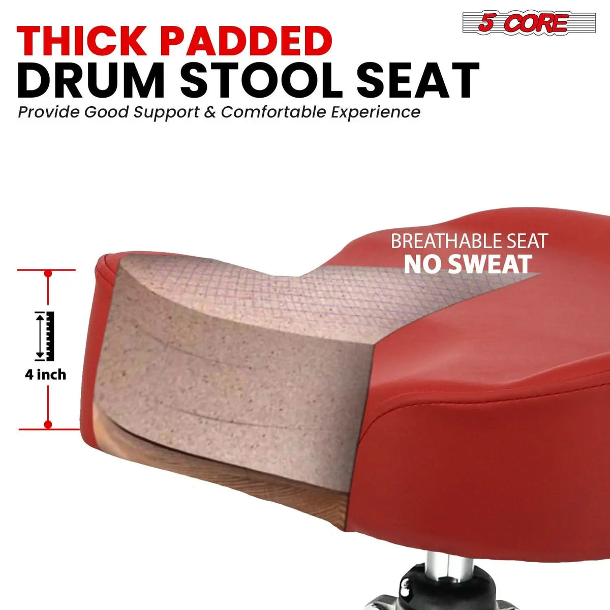 5 Core Drum Throne 4" Padded Seat w Backrest Airlift Adjustable Chair Ergonomic Drummer Stool - HONORABLE VETERANS SOLUTIONS