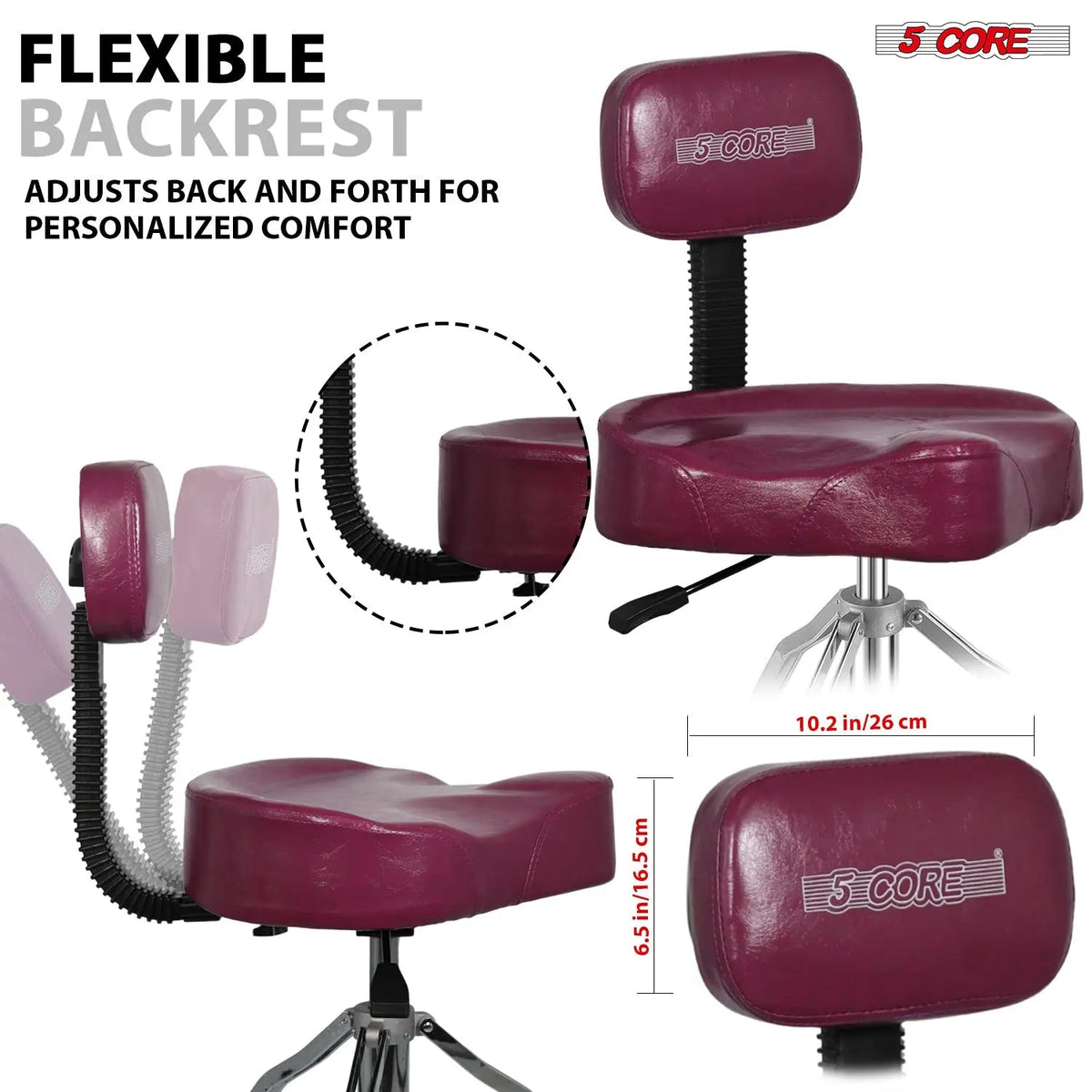 5 Core Drum Throne 4" Padded Seat w Backrest Airlift Adjustable Chair Ergonomic Drummer Stool - HONORABLE VETERANS SOLUTIONS