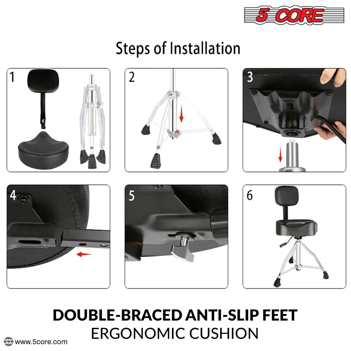 5 Core Drum Throne 4" Padded Seat w Backrest Airlift Adjustable Chair Ergonomic Drummer Stool - HONORABLE VETERANS SOLUTIONS