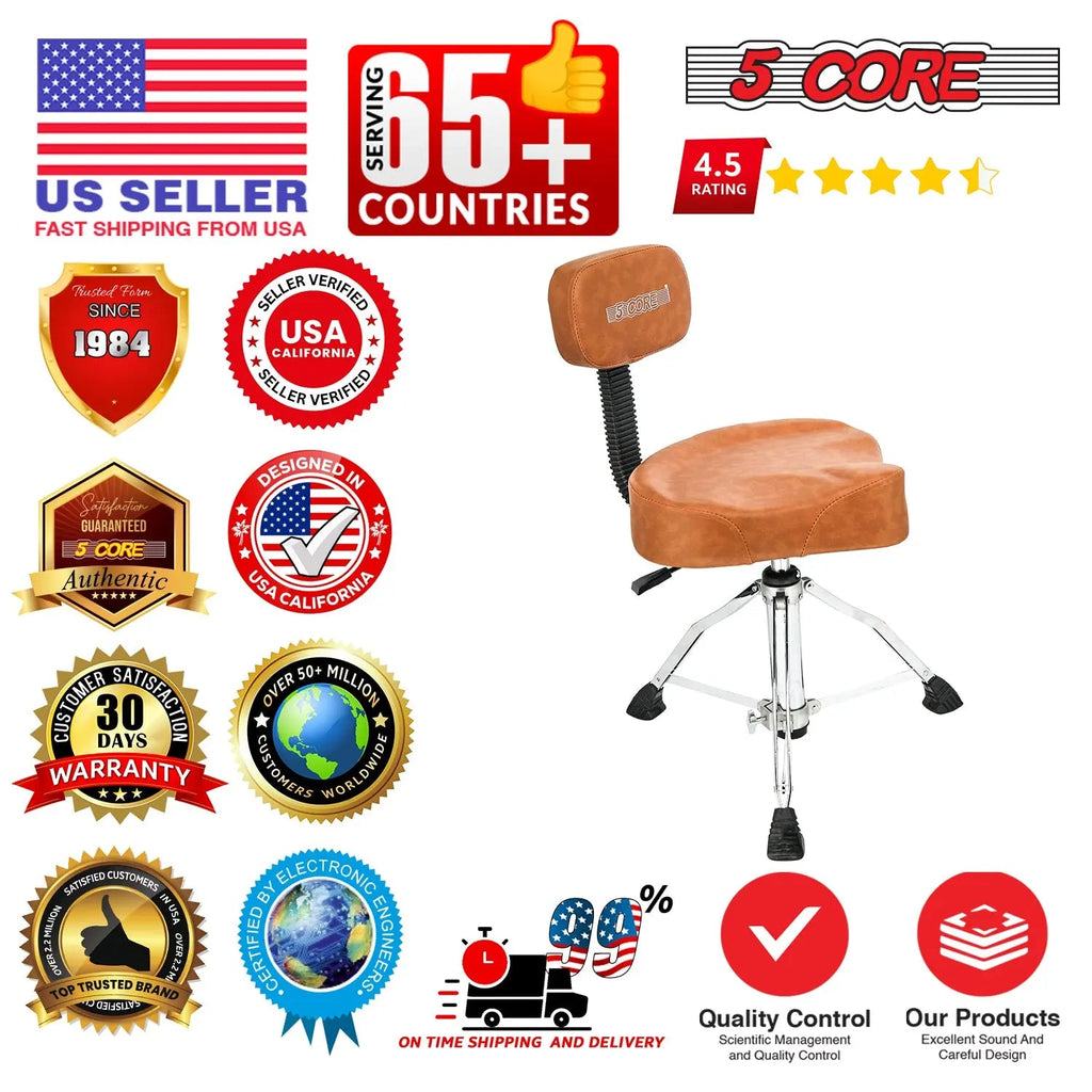 5 Core Drum Throne 4" Padded Seat w Backrest Airlift Adjustable Chair Ergonomic Drummer Stool - HONORABLE VETERANS SOLUTIONS