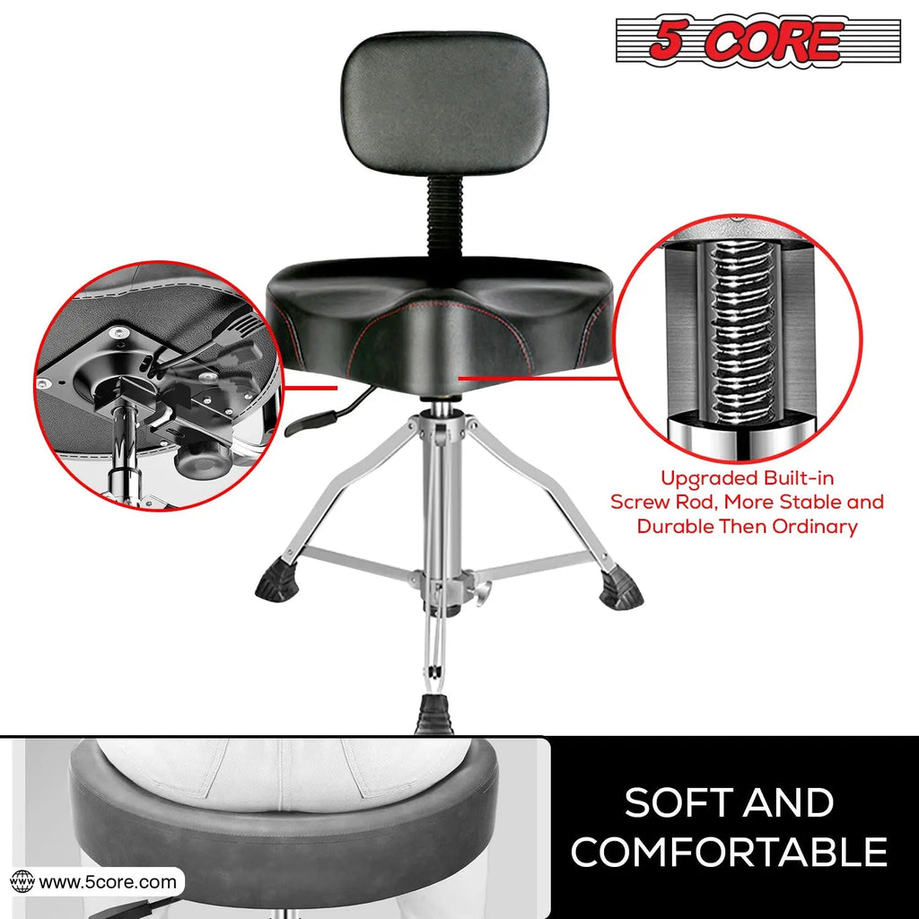 5 Core Drum Throne 4" Padded Seat w Backrest Airlift Adjustable Chair Ergonomic Drummer Stool - HONORABLE VETERANS SOLUTIONS