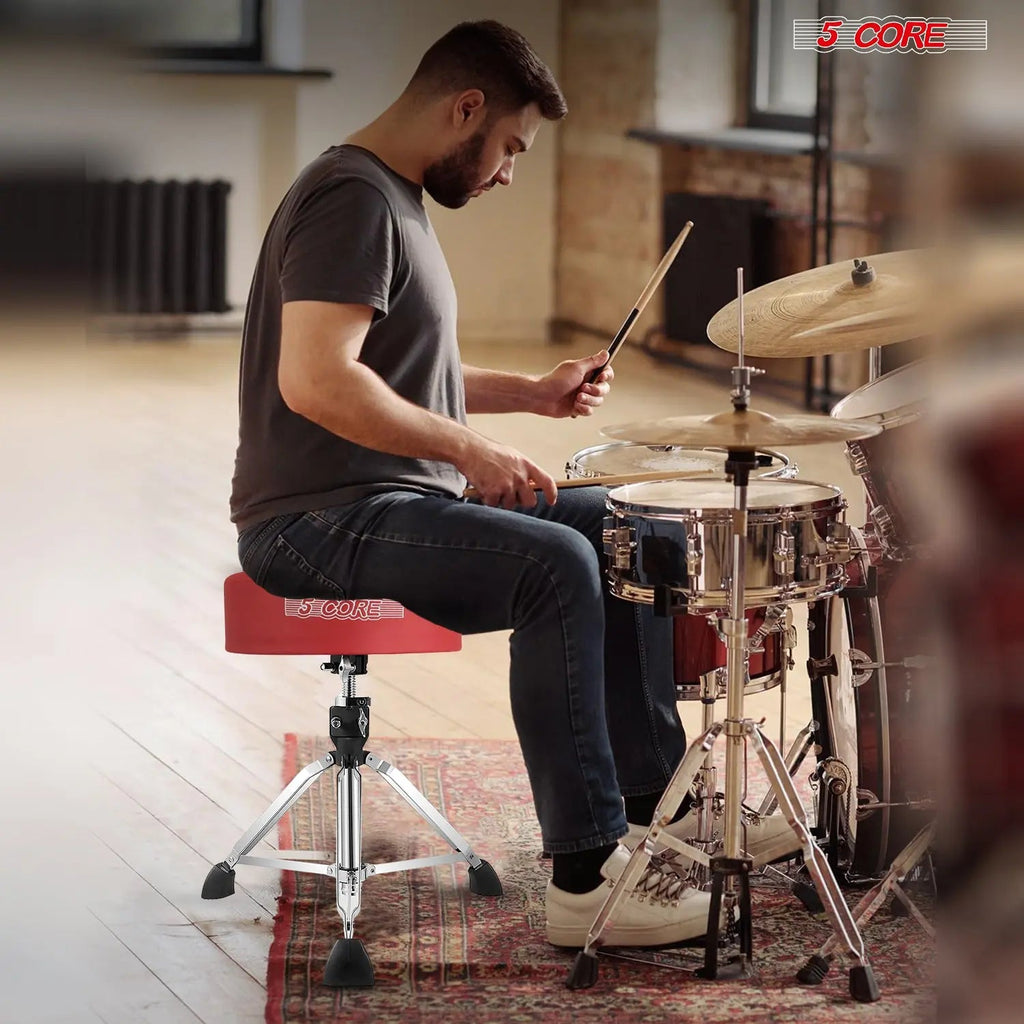 5 Core Drum Throne 4" Thick Padded Guitar Stool 400Lb Capacity Drummer Chair Swivel Adjustable - HONORABLE VETERANS SOLUTIONS