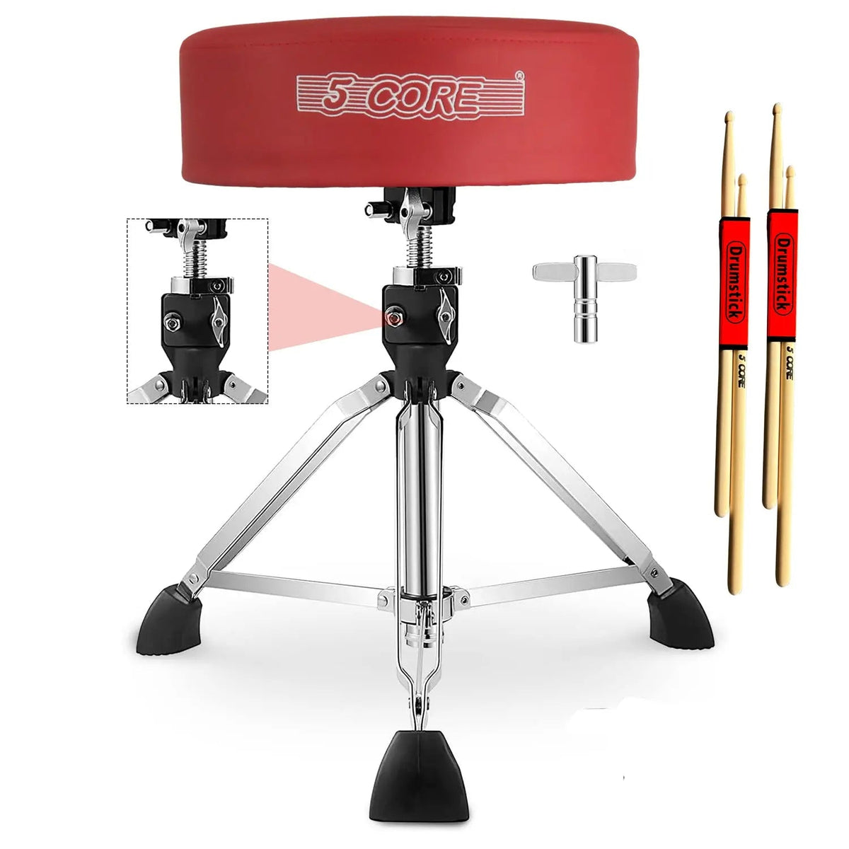 5 Core Drum Throne 4" Thick Padded Guitar Stool 400Lb Capacity Drummer Chair Swivel Adjustable - HONORABLE VETERANS SOLUTIONS