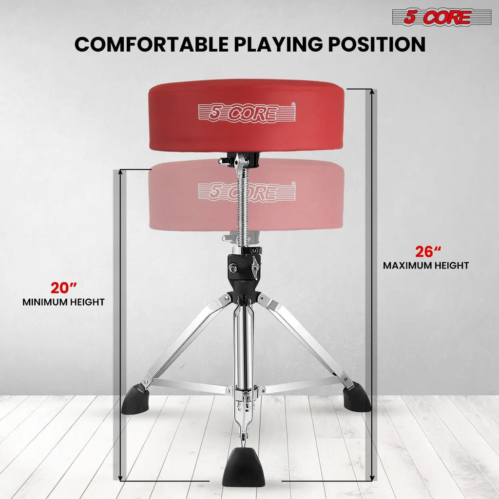 5 Core Drum Throne 4" Thick Padded Guitar Stool 400Lb Capacity Drummer Chair Swivel Adjustable - HONORABLE VETERANS SOLUTIONS