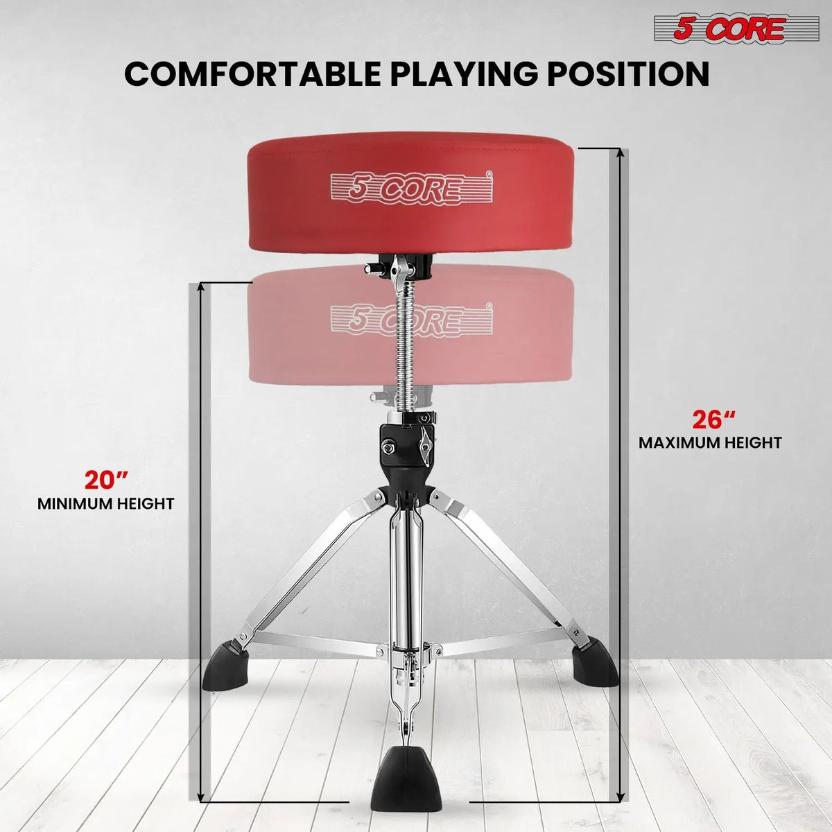 5 Core Drum Throne 4" Thick Padded Guitar Stool 400Lb Capacity Drummer Chair Swivel Adjustable - HONORABLE VETERANS SOLUTIONS