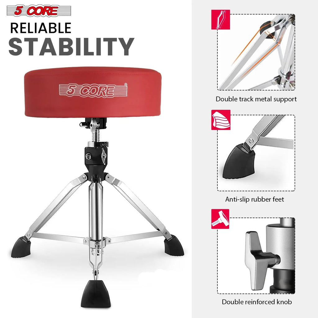 5 Core Drum Throne 4" Thick Padded Guitar Stool 400Lb Capacity Drummer Chair Swivel Adjustable - HONORABLE VETERANS SOLUTIONS