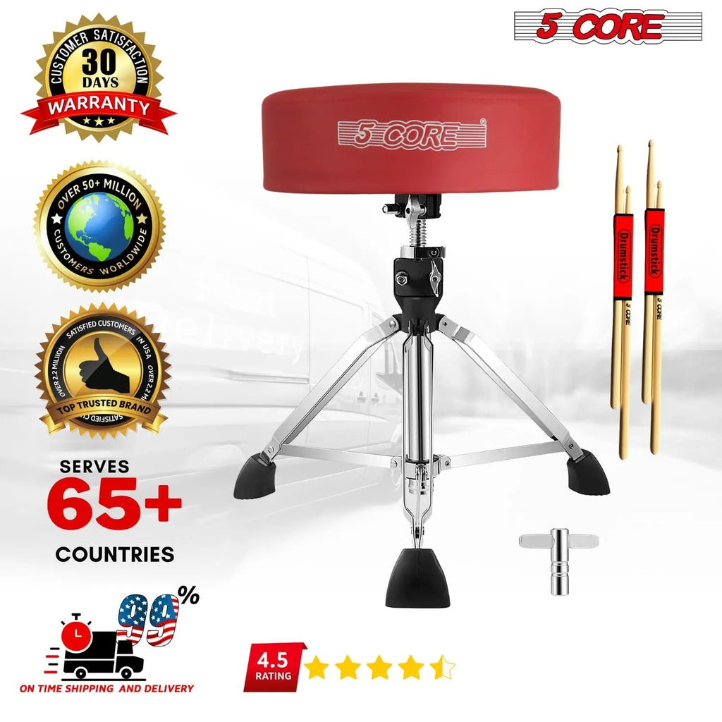 5 Core Drum Throne 4" Thick Padded Guitar Stool 400Lb Capacity Drummer Chair Swivel Adjustable - HONORABLE VETERANS SOLUTIONS