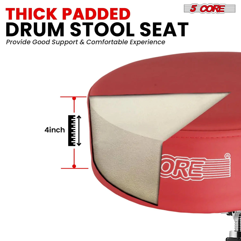 5 Core Drum Throne 4" Thick Padded Guitar Stool 400Lb Capacity Drummer Chair Swivel Adjustable - HONORABLE VETERANS SOLUTIONS