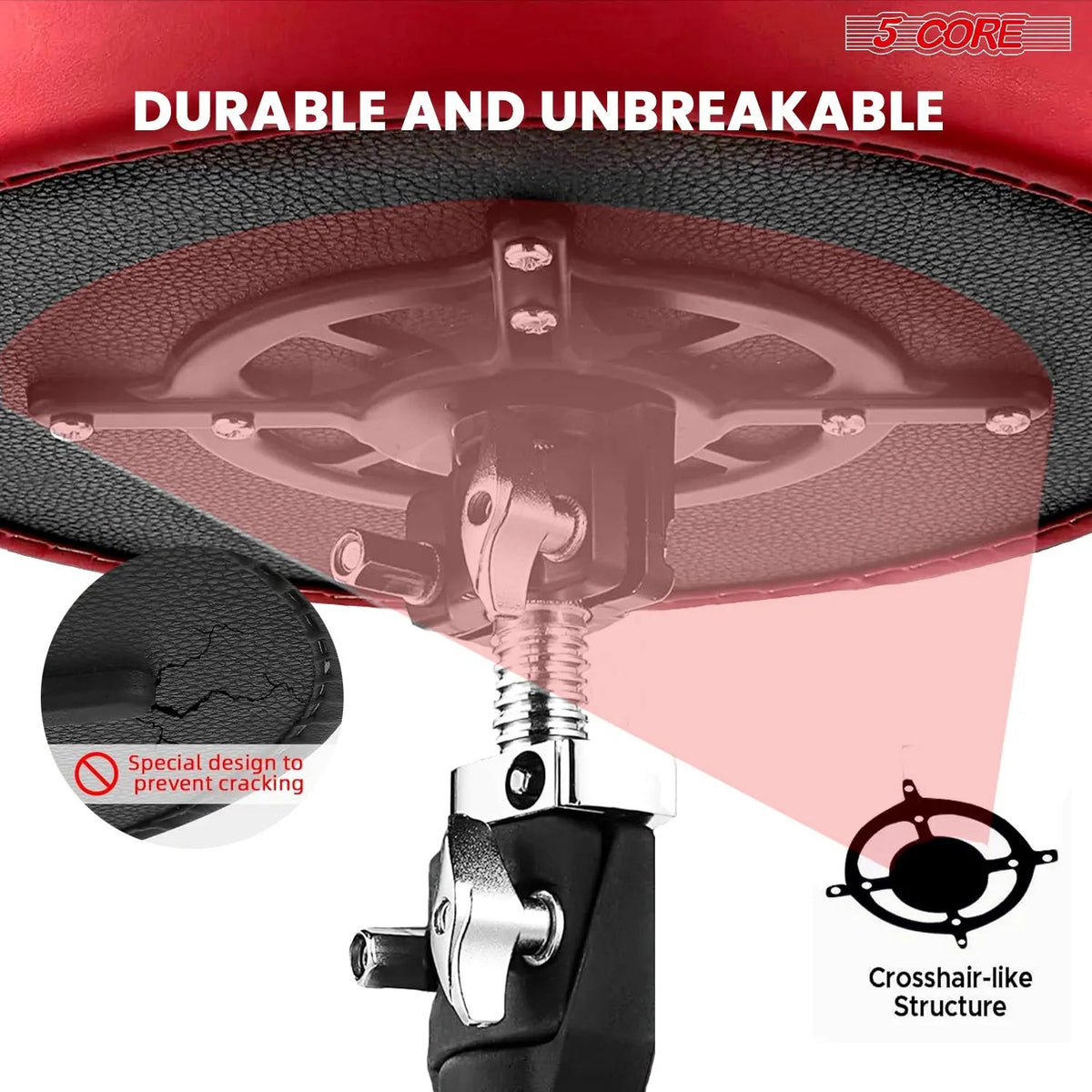 5 Core Drum Throne 4" Thick Padded Guitar Stool 400Lb Capacity Drummer Chair Swivel Adjustable - HONORABLE VETERANS SOLUTIONS