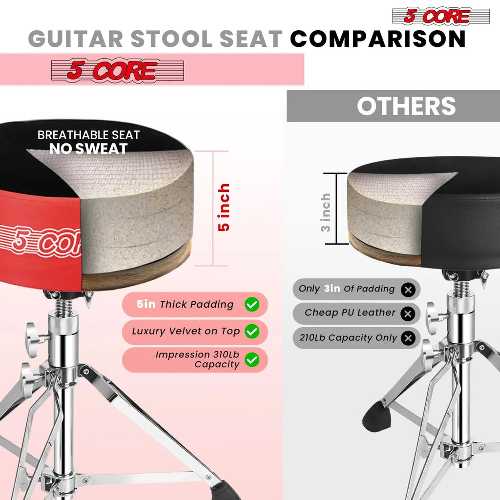 5 Core Drum Throne 5" Padded Drummer Seat Adjustable Drumming Chair w Luxury Velvet Top - HONORABLE VETERANS SOLUTIONS