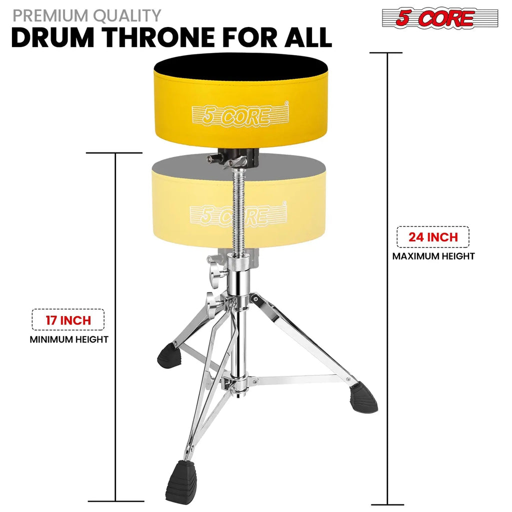 5 Core Drum Throne 5" Padded Drummer Seat Adjustable Drumming Chair w Luxury Velvet Top - HONORABLE VETERANS SOLUTIONS
