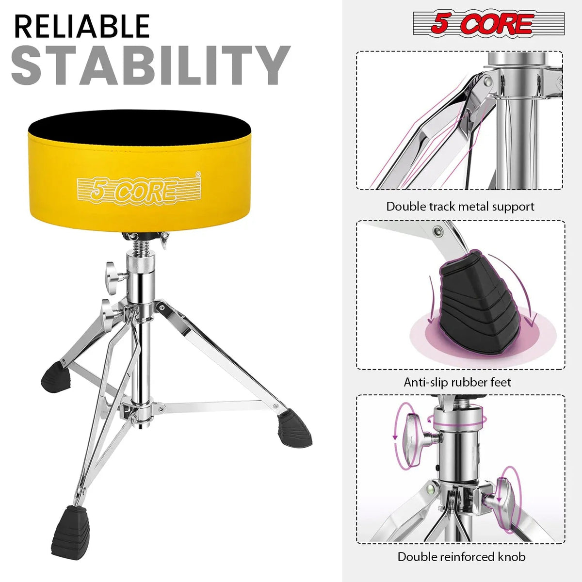 5 Core Drum Throne 5" Padded Drummer Seat Adjustable Drumming Chair w Luxury Velvet Top - HONORABLE VETERANS SOLUTIONS