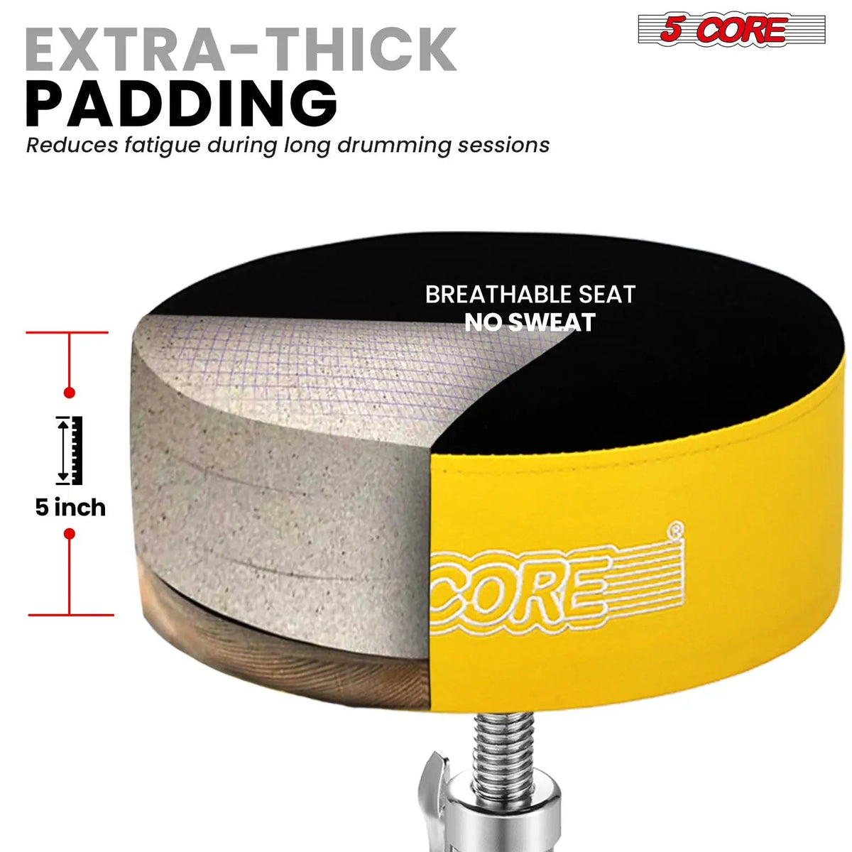 5 Core Drum Throne 5" Padded Drummer Seat Adjustable Drumming Chair w Luxury Velvet Top - HONORABLE VETERANS SOLUTIONS